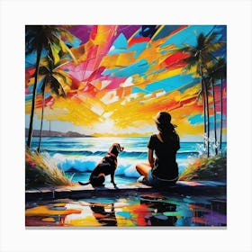 Sunset With Dog 3 Canvas Print