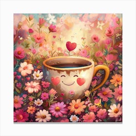 Love Coffee Cup Garden Canvas Print
