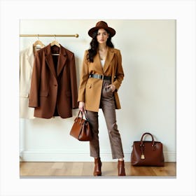 Woman In A Brown Coat 3 Stampe su tela