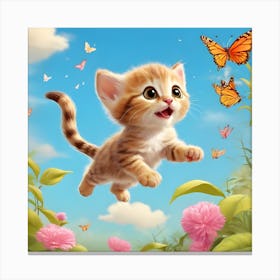 The Kitten and the Butterflies Canvas Print