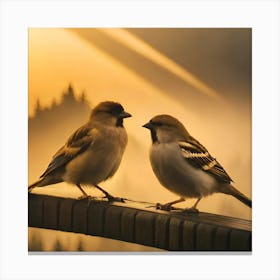 Firefly A Modern Illustration Of 2 Beautiful Sparrows Together In Neutral Colors Of Taupe, Gray, Tan (70) Canvas Print