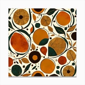 Oranges And Leaves, Floral Pattern, Abstract Piece With Organic Shapes And Earthy Colors art print Canvas Print