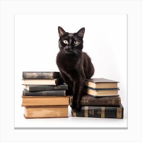 Black Cat On Books Canvas Print