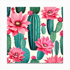 Pink Cactus Art Flowers Canvas Print