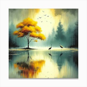 Cranes In The Water Canvas Print