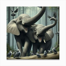 Elephants In The Forest 2 Canvas Print