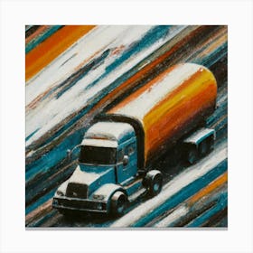 Abstract oil painting of truck with trailer 4 Canvas Print
