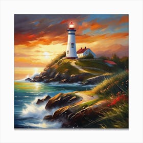 Lighthouse At Sunset 19 Canvas Print