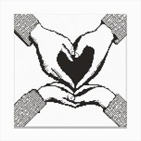 Pixel Art, A Heart Formed By Two Hands Coming Together Illustrating Connection And Affection Canvas Print