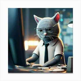 Cat In Office Canvas Print