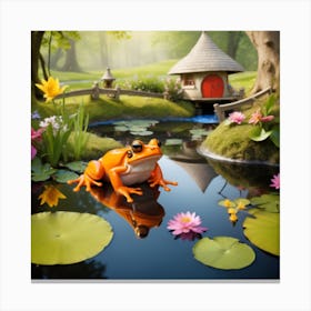 Colored Frogs Gather By The Waters Edge Creating An Enchanting And Magical Atmosphere1 Canvas Print