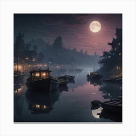 Moonlit City At Night Canvas Print