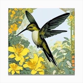 Hummingbird With Yellow Flowers Canvas Print