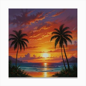 Sunset Palm Trees 3 Canvas Print