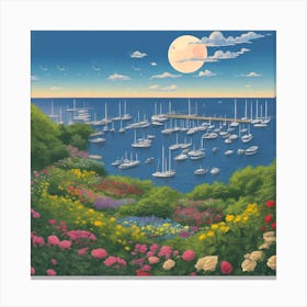 Coastal Maine Botanical Gardens Usa moon light Illustration Art Print 1 Canvas Print