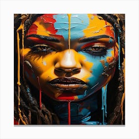 Woman With Colorful Paint On Her Face Canvas Print