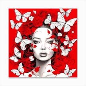 Red Roses And Butterflies 1 Canvas Print