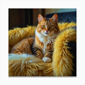 Cat Sitting On A Yellow Furry Chair Canvas Print