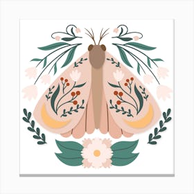 Spring Moth Pastel Colored Scandinavian Folk 1 Canvas Print