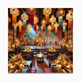 A Vibrant Scene Depicting Cultural Dining Nights A Canvas Print