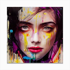 Girl With Colorful Paint On Her Face Canvas Print