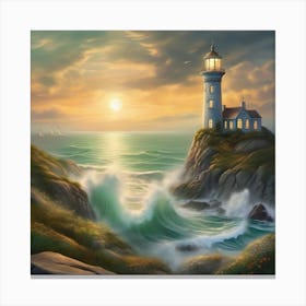 Lighthouse At Sunset Landscape 9 Canvas Print