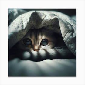 Cat Peeking Out From Under Blanket 1 Canvas Print