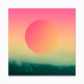 Landscape With Graphic Sun Square Canvas Print