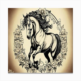 Horse With Roses Canvas Print