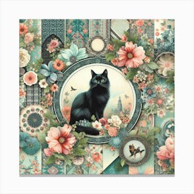 Black Cat With Flowers 2 Canvas Print