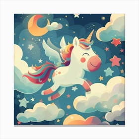 Happy Colorful Unicorn Nursery Wall Art Canvas Print