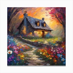 Cottage Garden in Evening Light Canvas Print