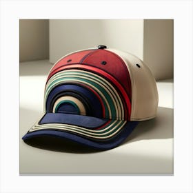 A Stunning, Intricately Designed Baseball Cap With Vibrant Colors And Varying Textures, Adorned With Bold, Curved Lines And Geometric Patterns, Featuring A Slightly Curved Brim And A Fitted, Rounded Crown Canvas Print