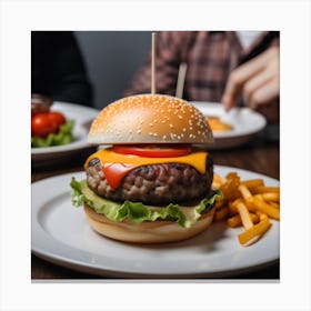 Hamburger On A Plate 68 Canvas Print