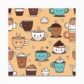 Kawaii Coffee Pattern 2 Canvas Print