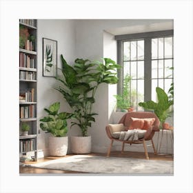 Living Room With Plants 1 Canvas Print