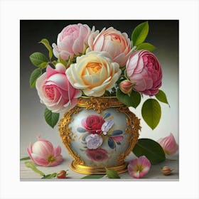 Roses in Antique fuchsia jar 7 Canvas Print