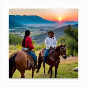 Sunset On Horseback 2 Canvas Print