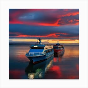 Two Cruise Ships At Sunset Canvas Print