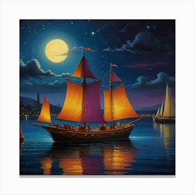 Sailboats At Night Canvas Print