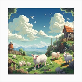 Sheep In The Countryside Canvas Print