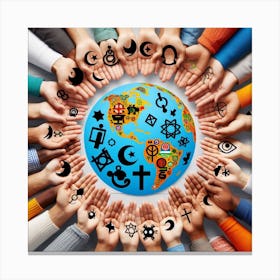 Many Hands Around The World Canvas Print