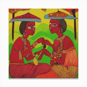 Two Women By Nasir Khan Nutmeg Wall Art Canvas Print