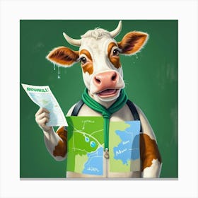 Cow With Map Canvas Print