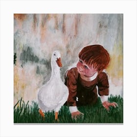 Little Boy And Goose Canvas Print
