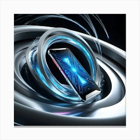 A Sleek, Silver Futuristic Mobile Phone With A Glowing Blue Circuit Board And Neon Lit Accents (3) (1) Canvas Print