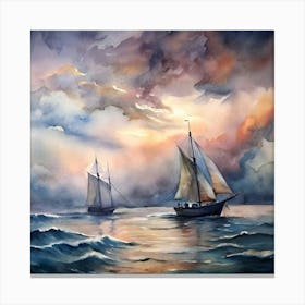 SERENE SAILBOATS AT SUNSET - BREATHTAKING WATERCOLOR ART PRINT FOR NAUTICAL LOVERS Canvas Print