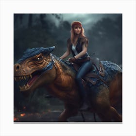 Jurassic Girl Riding Dinosaur Canvas Print