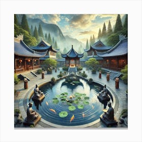 A Tranquil Scene Of A Harmony Courtyard Within The Canvas Print