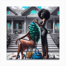 Two Women In Front Of A House Canvas Print